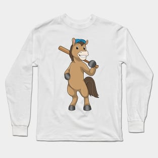 Horse at Baseball with Baseball bat Long Sleeve T-Shirt